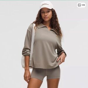 NWOT Lululemon Softstreme Pique Oversized Long-Sleeve Polo - Warm Ash Grey